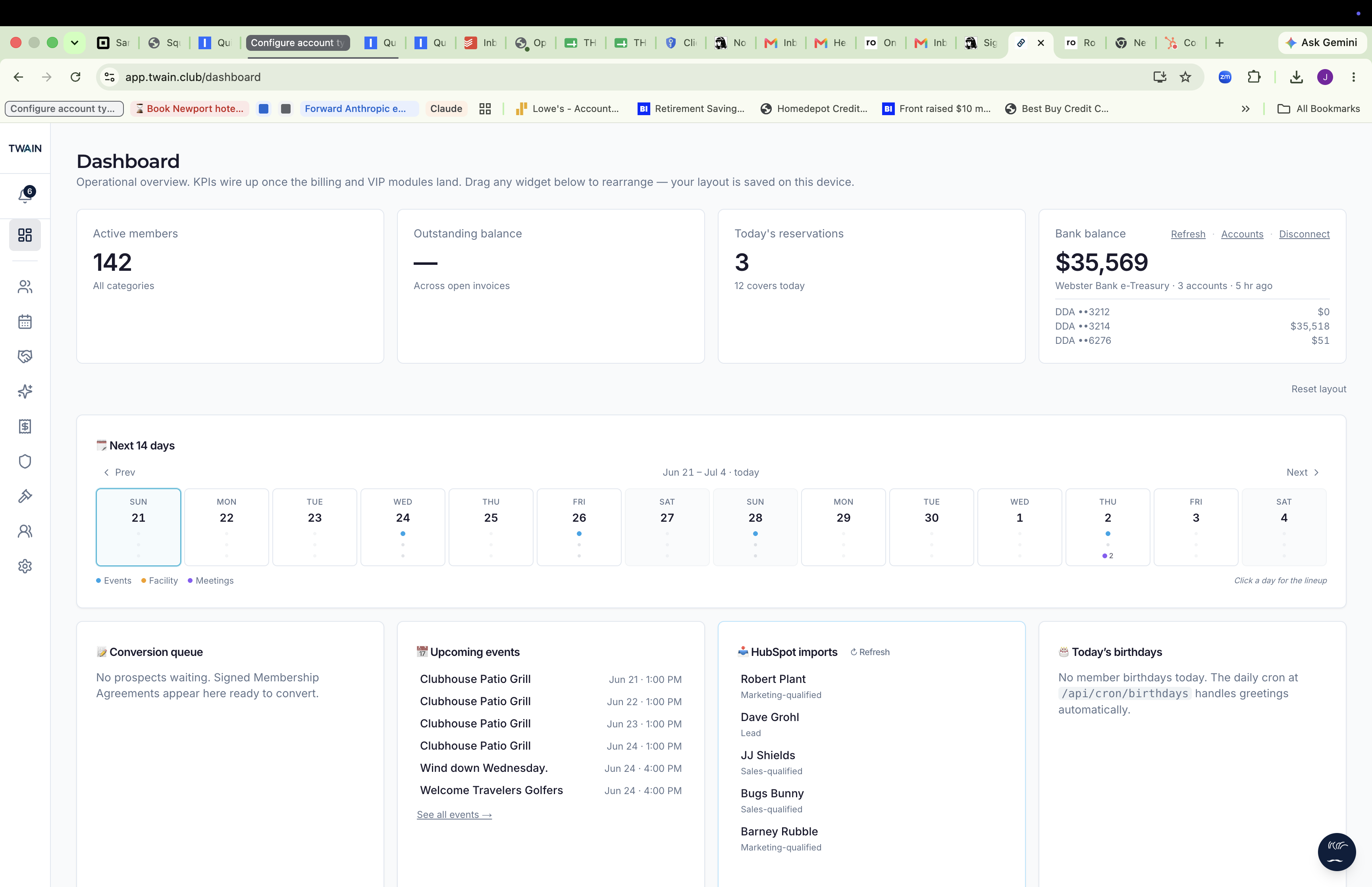 The Twain general-manager dashboard