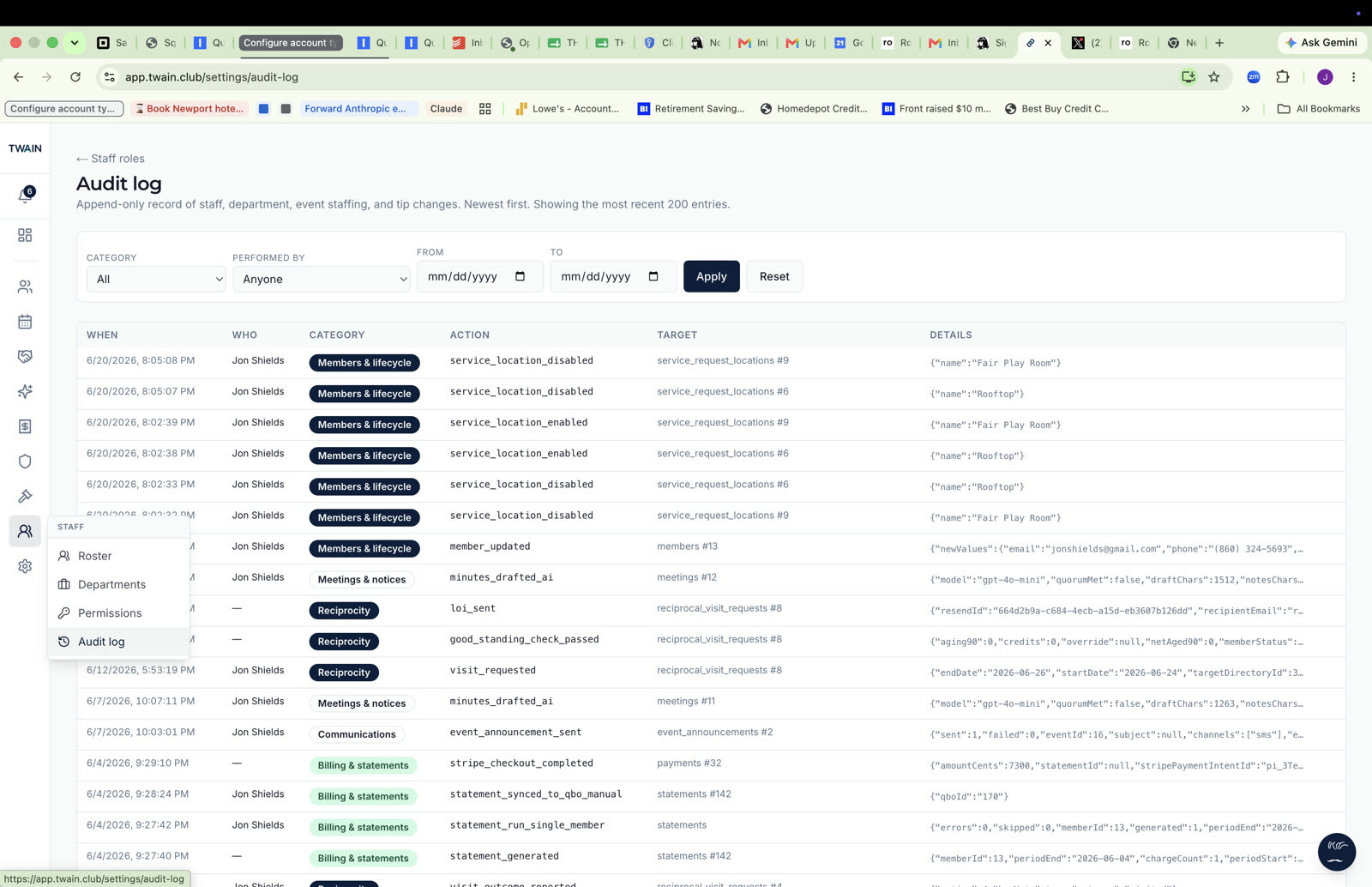 Full audit log