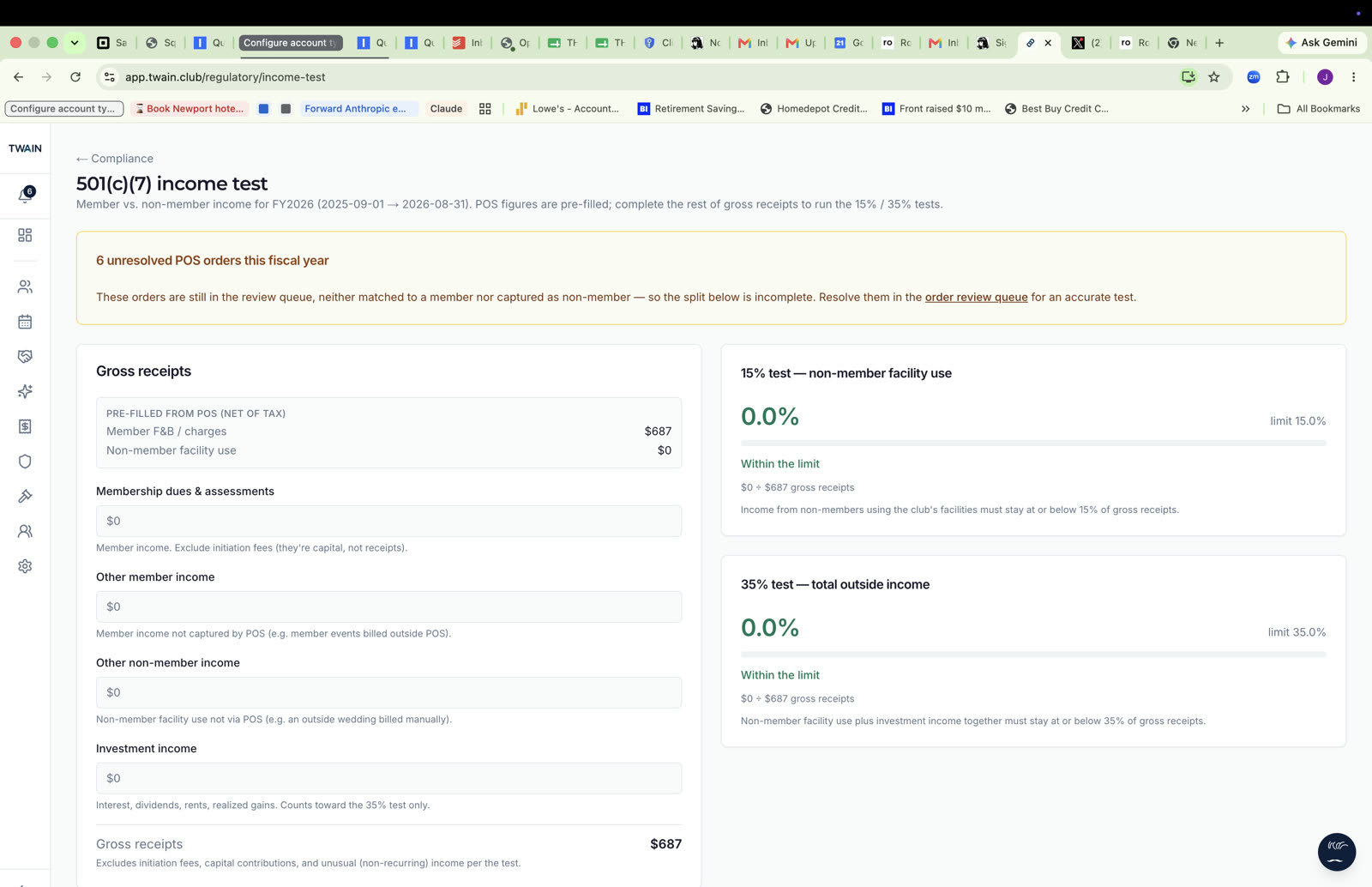 Non-profit income test